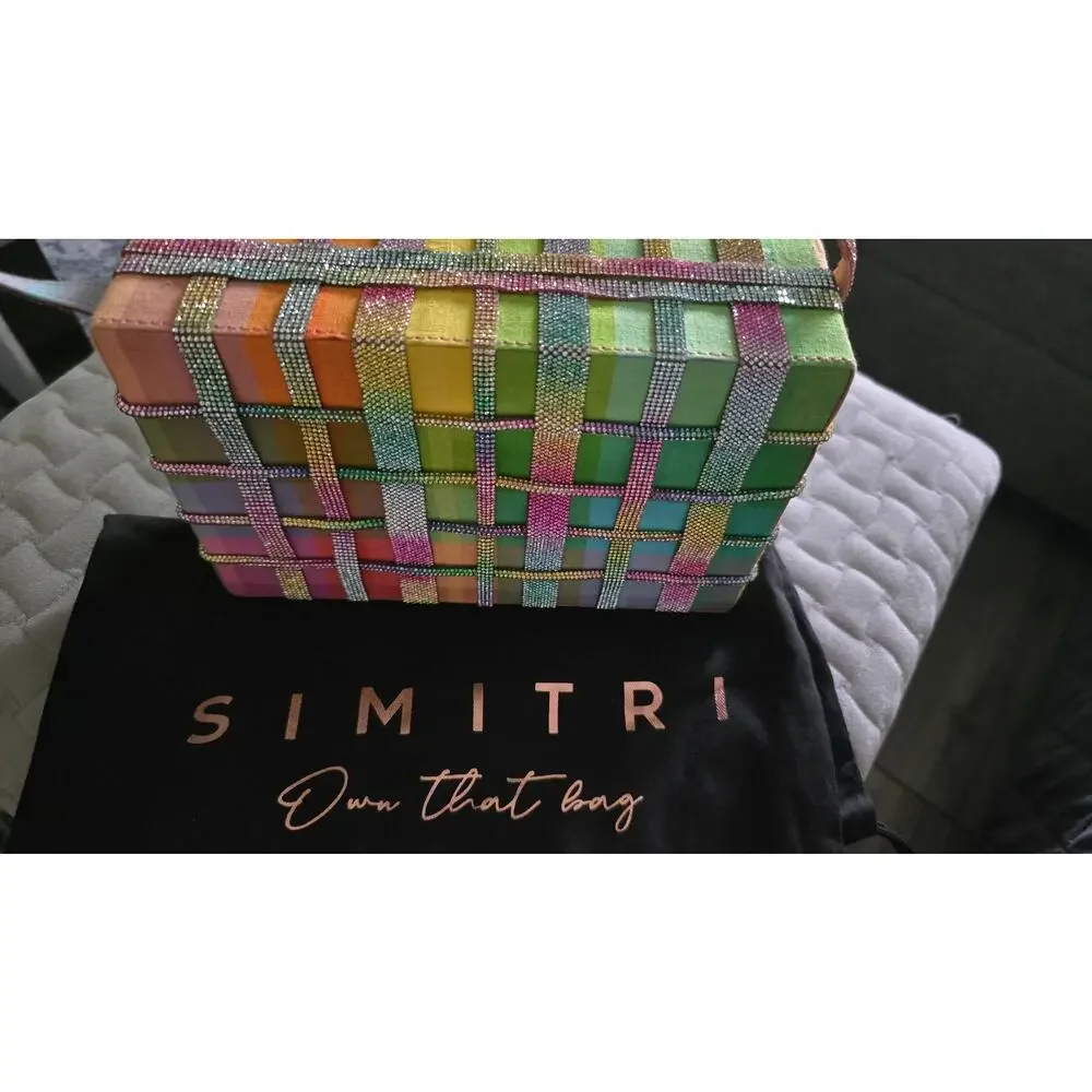 Simitri Rainbow Crystal Etoile Clutch NWT Multicolor Gingham Handcrafted